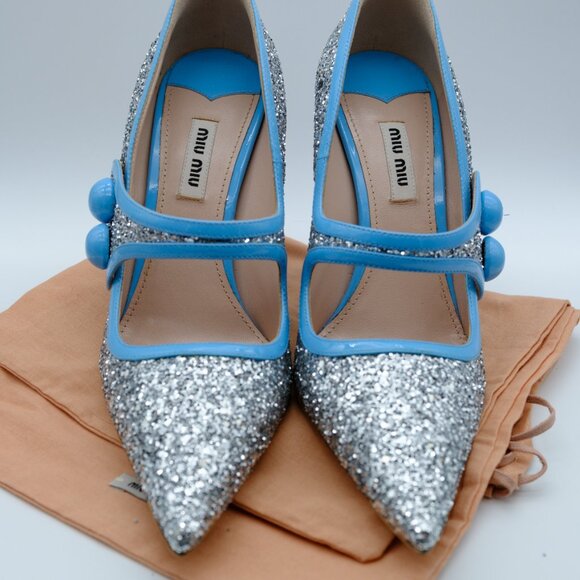 Miu Miu Silver and Blue Heels - Picture 6 of 10